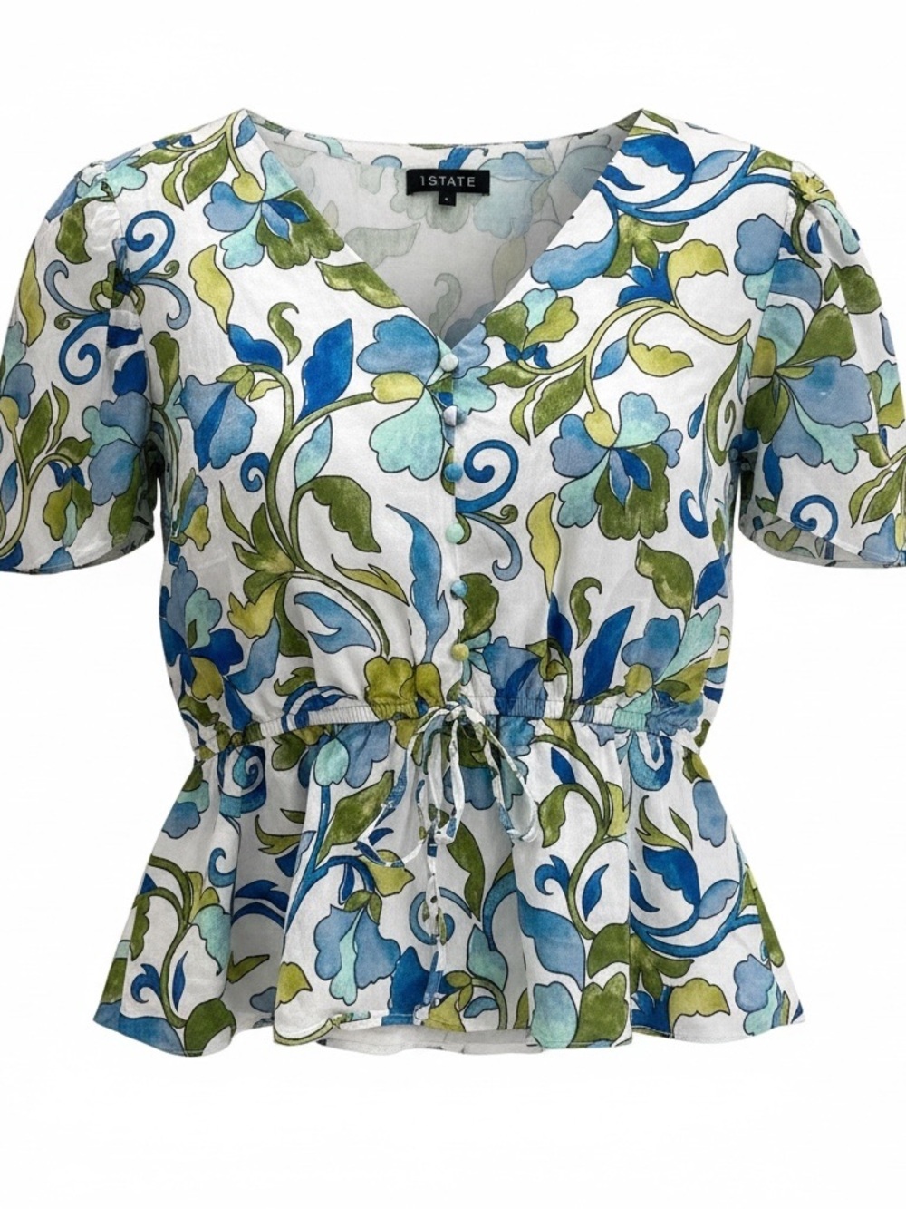 1. State Floral Smocked Waist Pullover Blouse Lightweight Size Large